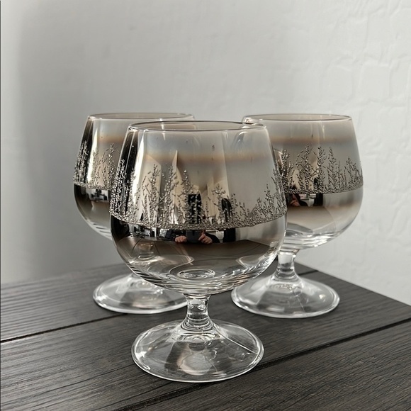 Other - Vintage MCM 1950's Platinum Ombre Fade Snifter Glasses Raised Design (Set of 3)
